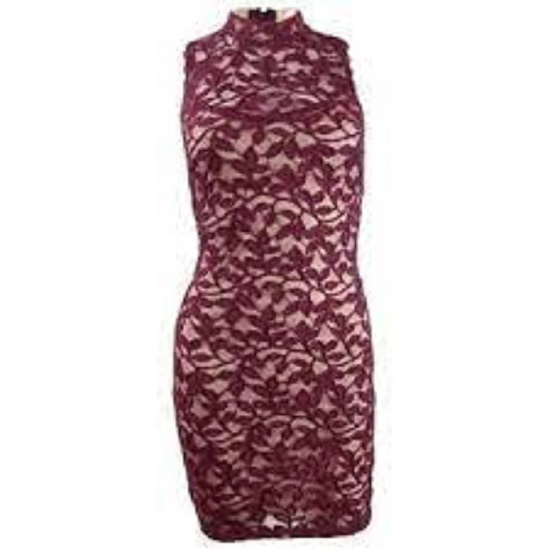 ashionable dressEmerald Sundae Juniors' Mock-Neck Glitter Lace Dress Purple Size XS - X-Small