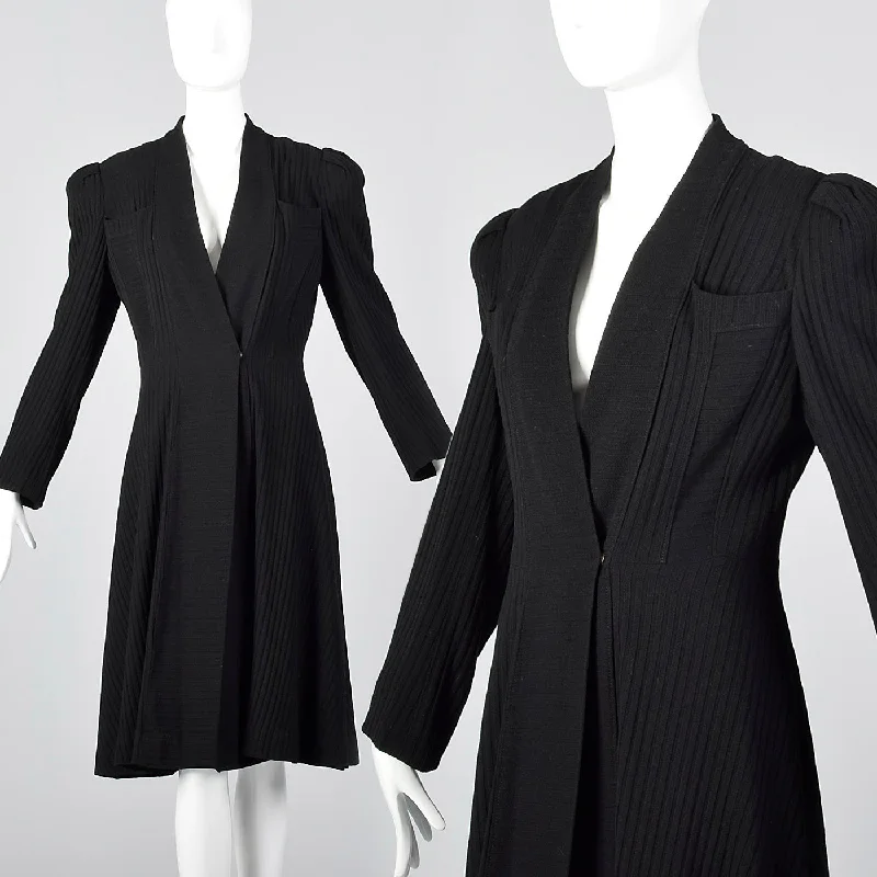 urban casual coat1940s Black Striped Wrap Coat