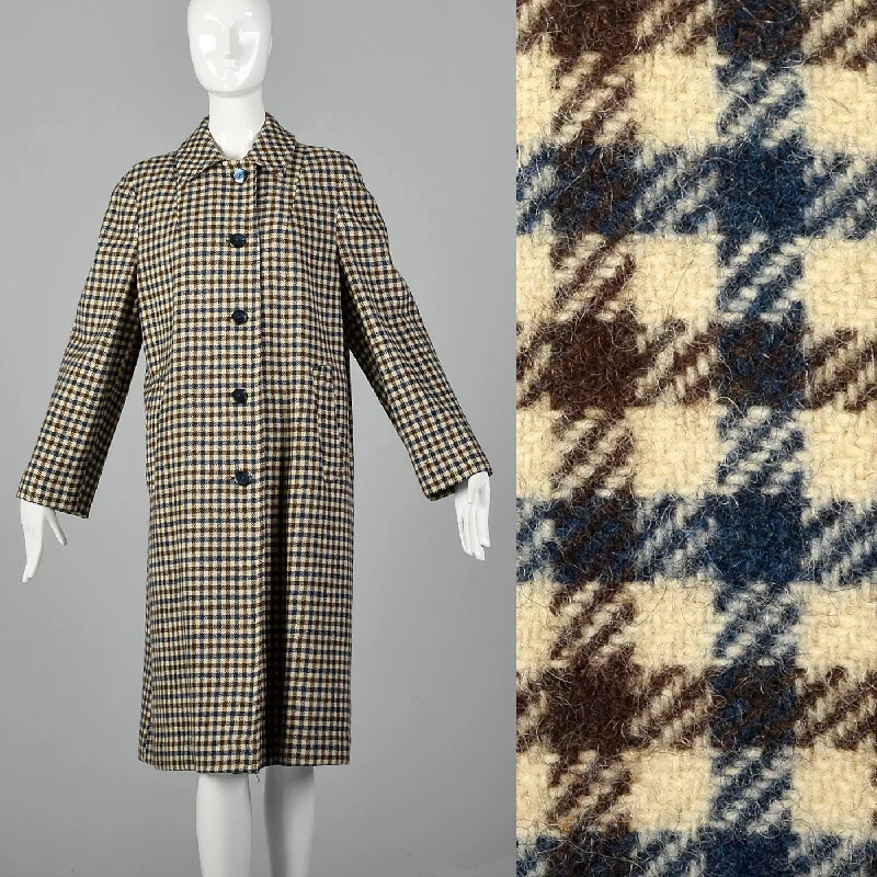 chic wool coat1960s Brown and Navy Plaid Wool Coat