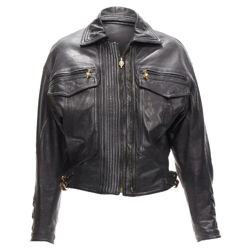 Gianni Versace S&M leather bondage buckle bomber