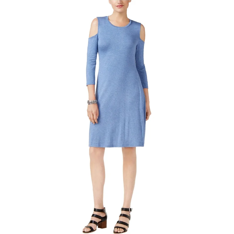 trendy dressStyle & Co. Womens Cold-Shoulder Shift Dress, Blue, Medium