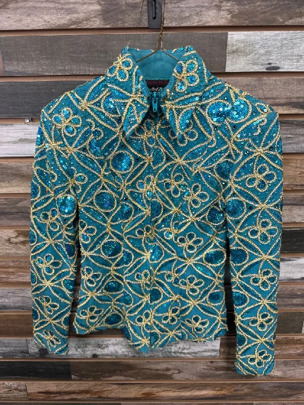 street style coatUSED Hobby Horse Show Jacket Small Teal/Gold