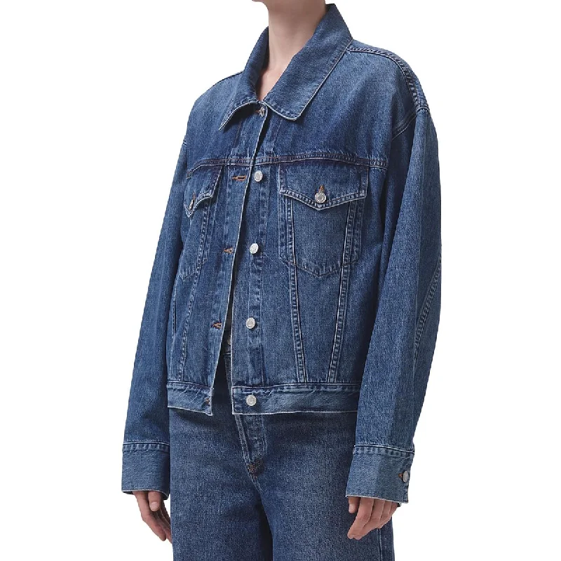 zip-up jacketAgolde Womens Martika Trucker Button-Down Denim Jacket