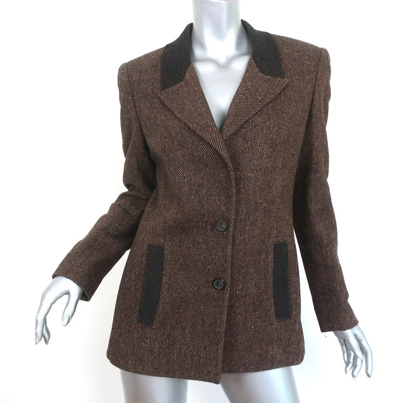 wool coatVintage Valentino Miss V Tweed Blazer Brown Wool-Silk Size 42 Two-Button Jacket