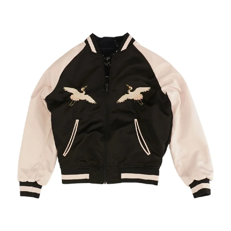 comfortable coatBlack Color Block Varsity Jacket