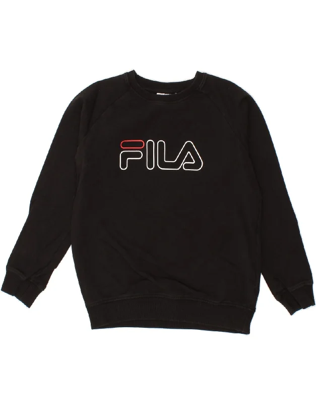 FILA Boys Graphic Sweatshirt Jumper 9-10 Years Black Cotton