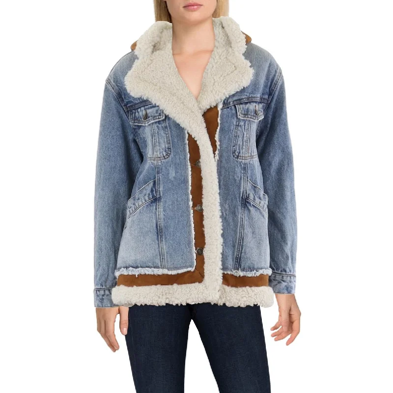 sleek and warm coatWe The Free Womens Faux Fur Lined Trucker Denim Jacket