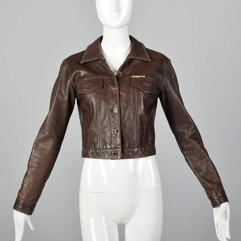 outdoor coat1990s Paco Rabanne Brown Leather Jacket