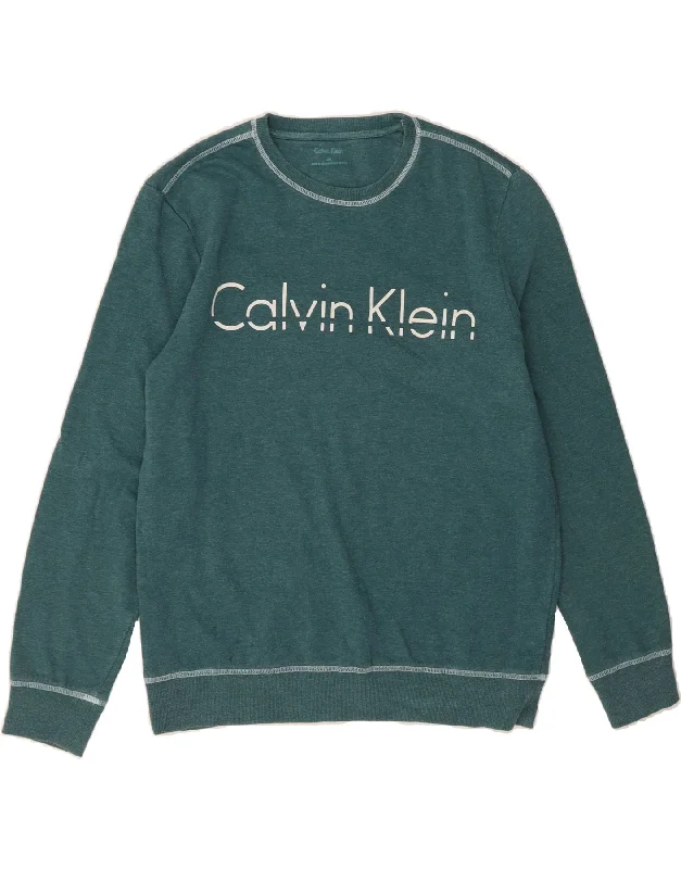 CALVIN KLEIN Mens Graphic Sweatshirt Jumper Large Green Cotton