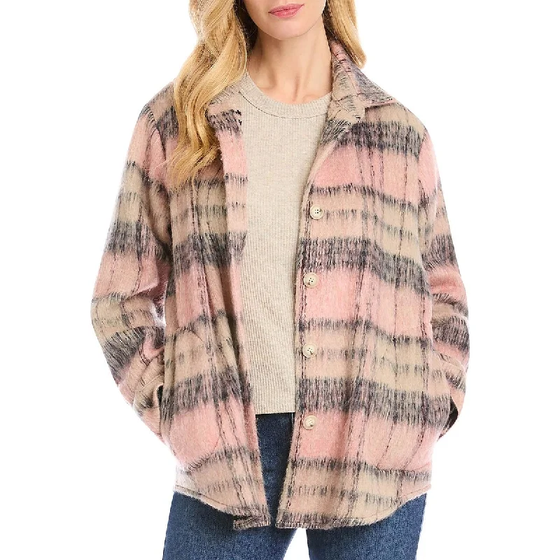 cozy coatKaren Kane Womens Plaid Collared Shirt Jacket