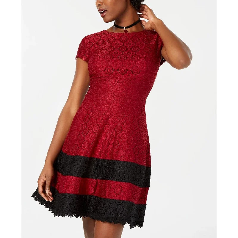 modern dressTeeze Me Junior's Lace Fit & Flare Dress Red Size 3