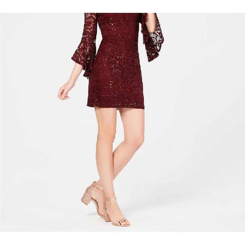 minimalistic dressTeeze Me Juniors' Off-The-Shoulder Sequined Lace Dress Dark Red Size 1