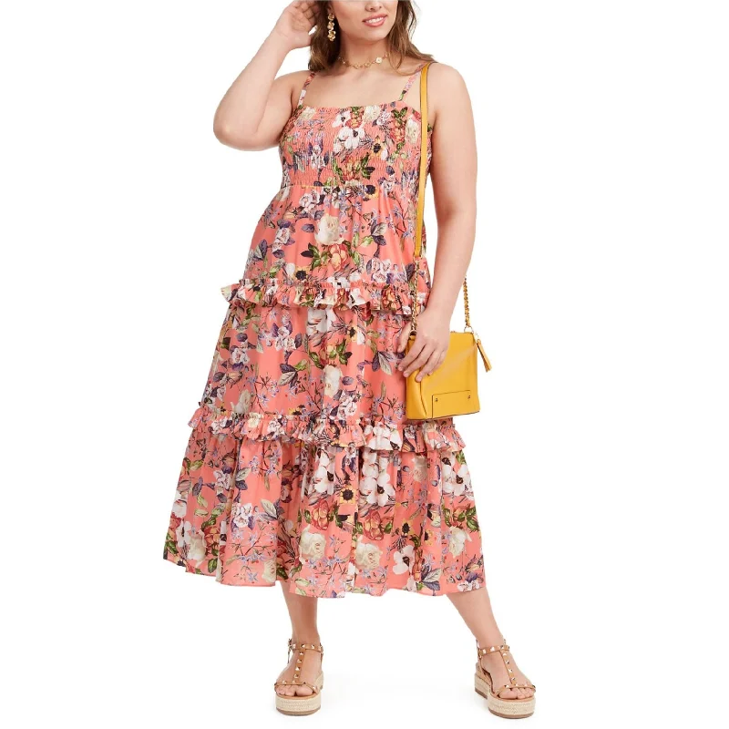 fitted cocktail dressI-N-C Womens Sleeveless Floral Smocked Maxi Dress