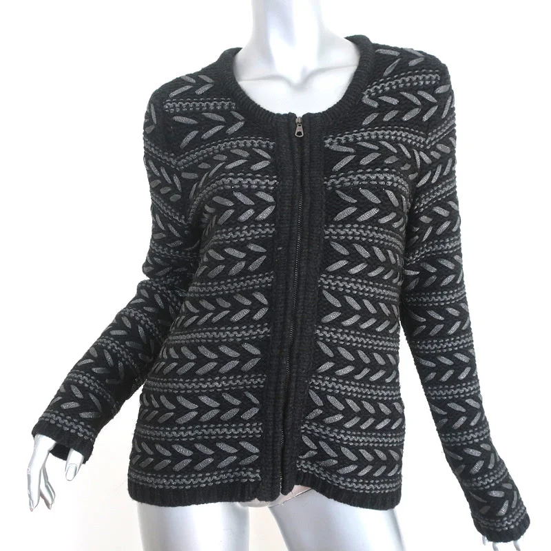 premium puffer coatRag & Bone Zip-Up Sweater Jacket Charcoal/Silver Metallic Knit Size Medium