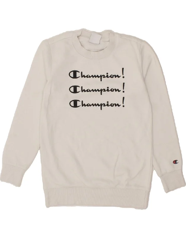 CHAMPION Boys Graphic Sweatshirt Jumper 9-10 Years Medium White Cotton