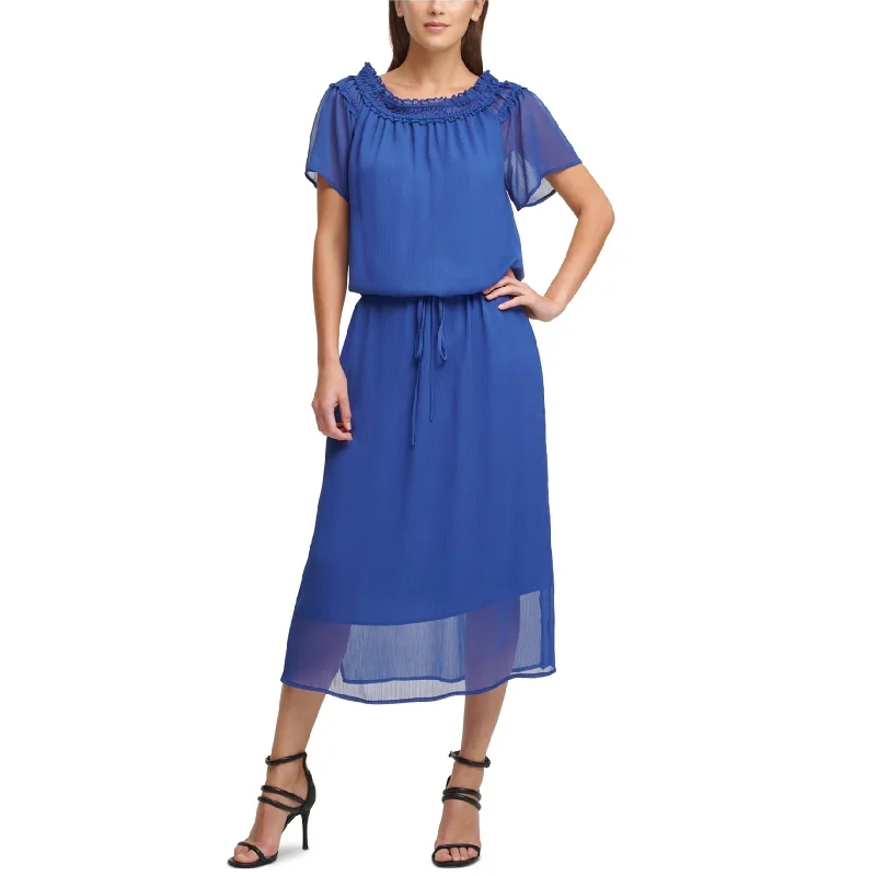 cocktail party dressDKNY Womens Ruffle Off-Shoulder Dress, Blue, X-Large