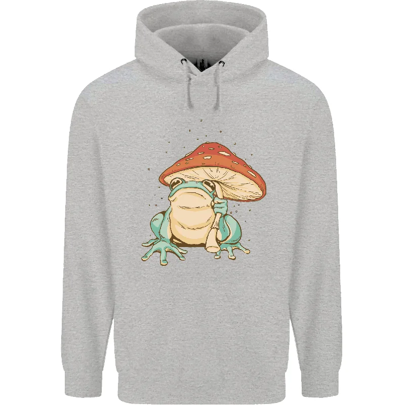 oversized pullover sweatshirtA Frog Under a Toadstool Umbrella Toad Mens 80% Cotton Hoodie