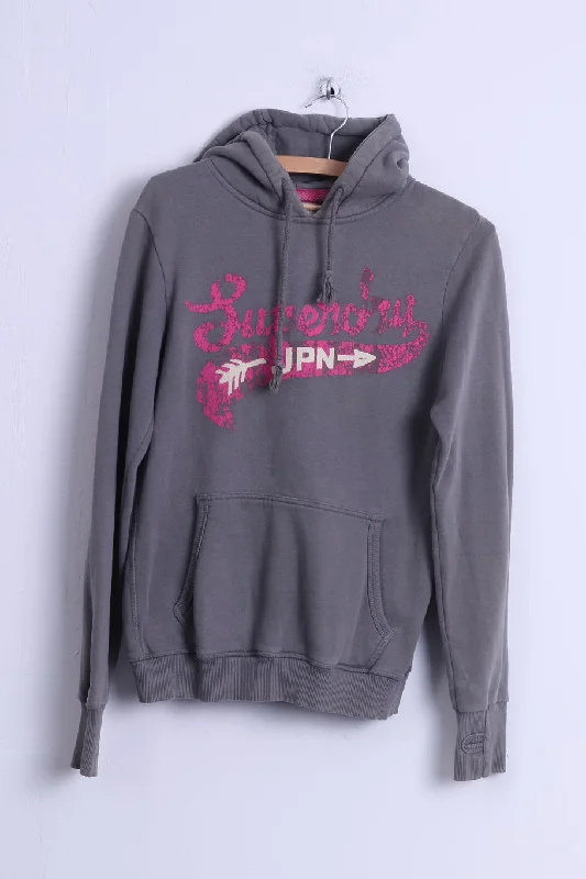 Superdry Womens M Sweatshirt Grey Cotton Hooded Kangaroo Pocket Hoodie