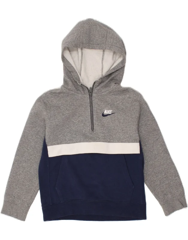 NIKE Boys Hoodie Jumper 8-9 Years Small Grey Colourblock Cotton