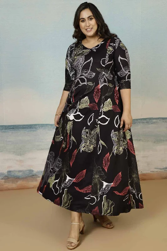 elegant evening dressBlack Floral Plus Size Dress