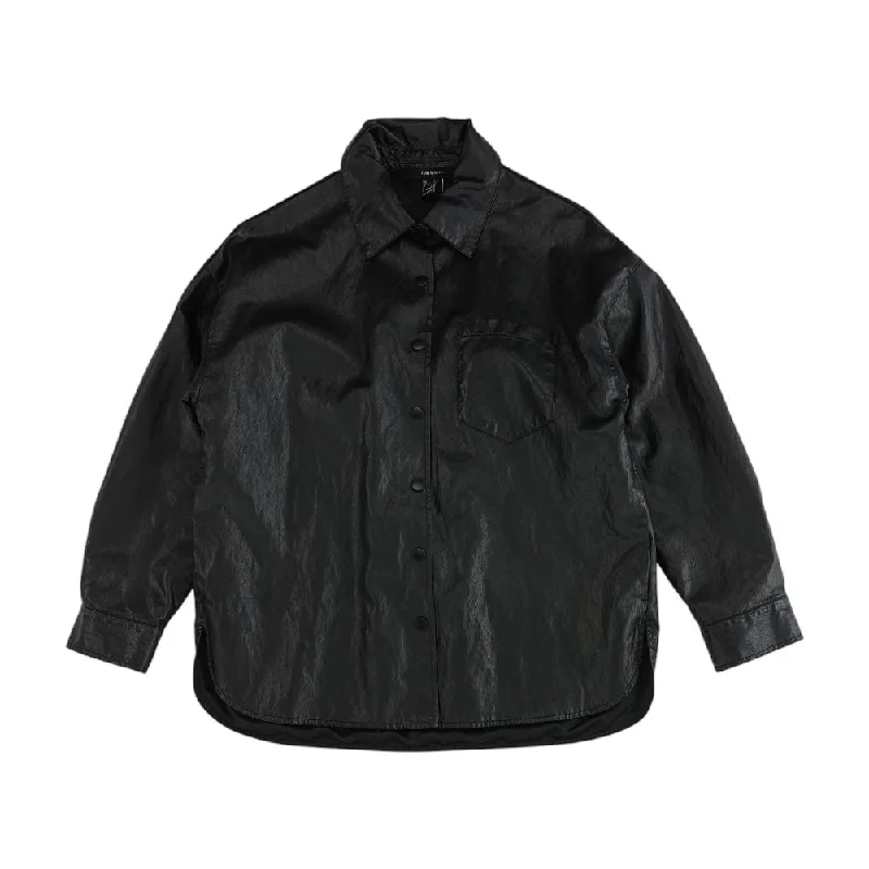 utility coatBlack Solid Faux Leather Jacket