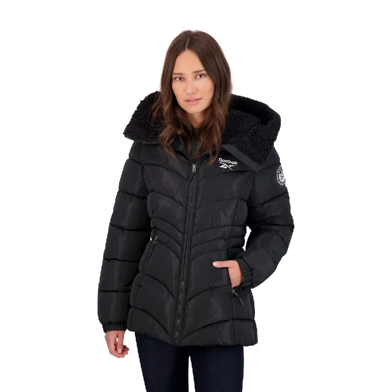 street style coatReebok Puffer Coat for Women-Warm Winter Jacket with Sherpa Lined Hood