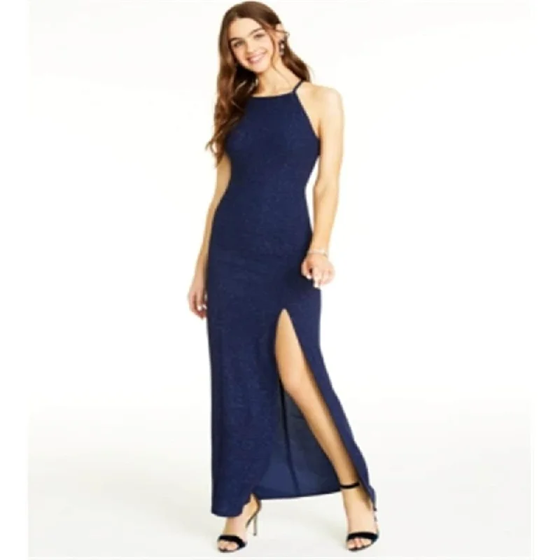 elegant maxi dressSpeechless Women's Glitter Slitted Spaghetti Strap Square Neck Maxi Formal Dress Juniors All Blue Size 13 - 14