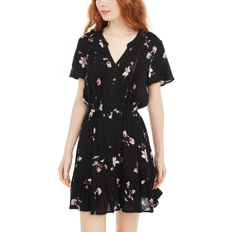 modern dressAmerican Rag Juniors' Floral-Print Pintuck Dress Black Size X-Large - XL