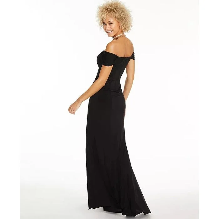 layered dressEmerald Sundae Juniors' Off-The-Shoulder Gown Black Size Small