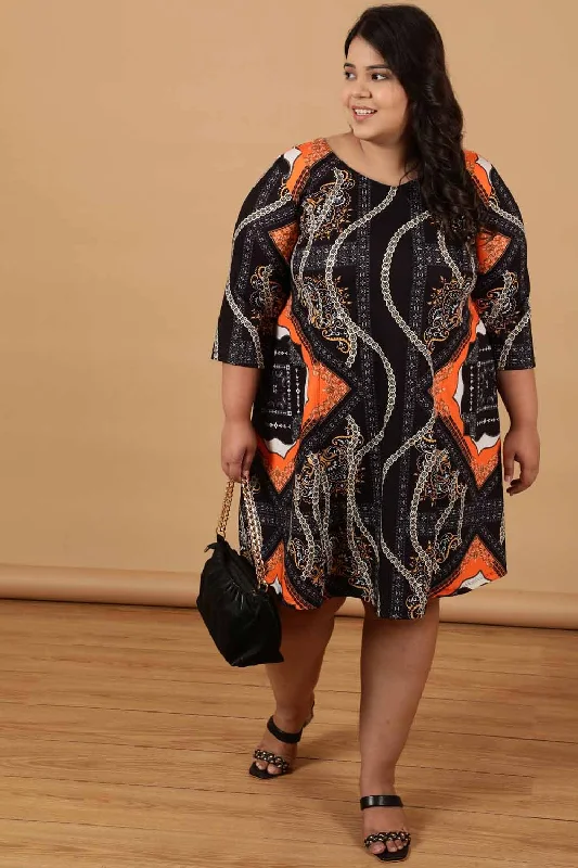 office dressPlus Size Black Baroque Printed Dress