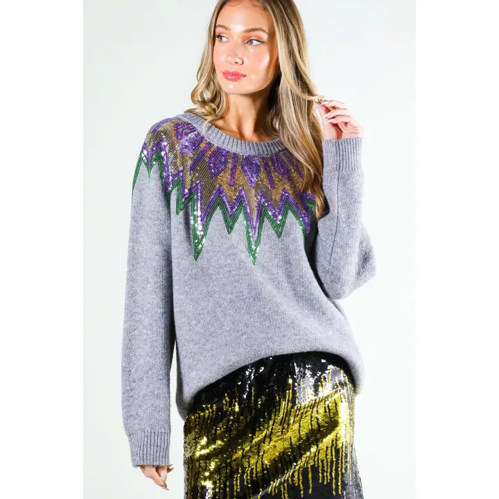 classic bomber jacketMardi Gras Flair Isle Graphic Knitted Sweater