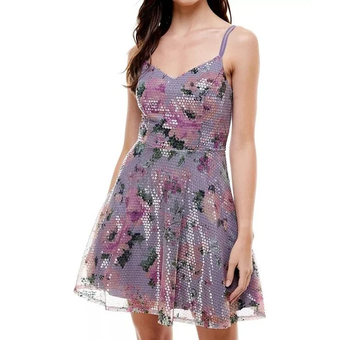 wool dressCity Studios Juniors' Floral Sequin Fit & Flare Dress Purple Size 7