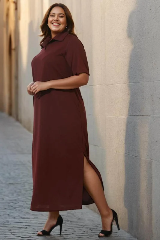 elegant dressPlus Size Wine Side Slit Long Dress