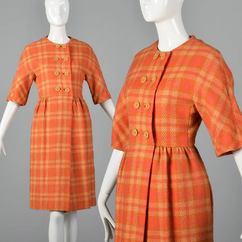 windbreaker jacket1950s Anne Klein Coat Dress in Orange Plaid