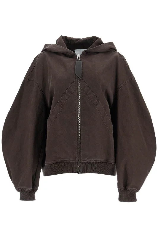 soft coatCotton Bomber Jacket With Hood  - Brown