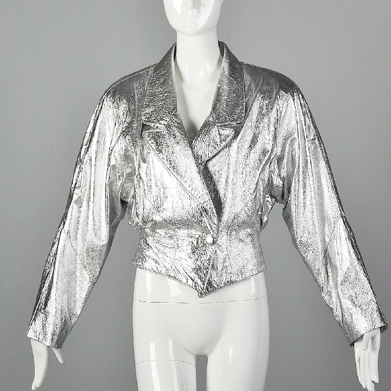 lightweight outerwear1980s Lillie Rubin Metallic Silver Jacket