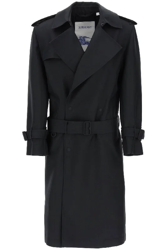 breathable jacketDouble-breasted Silk Twill Trench Coat  - Black