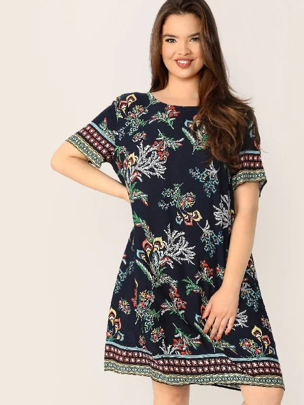 casual slip dress Plus Tribal and Botanical Print Dress