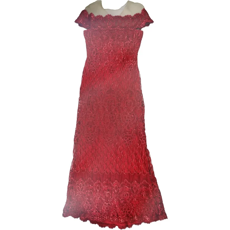 fitted dressTadashi Shoji Womens Sequin Gown Dress, Red, 12