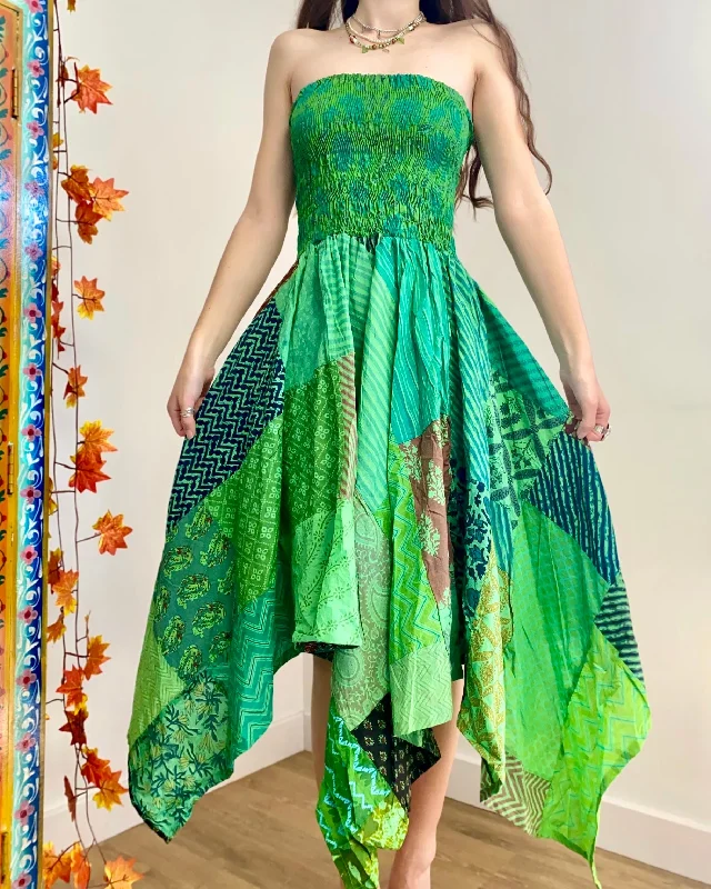 off-shoulder dressGreen Patchwork Pixie Dress