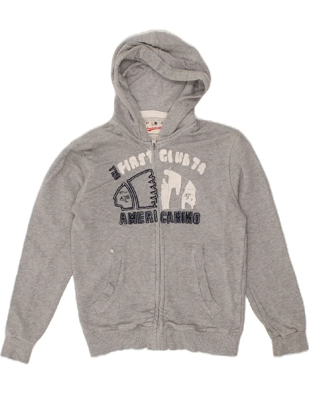 AMERICANINO Boys Graphic Zip Hoodie Sweater 11-12 Years Large Grey Cotton