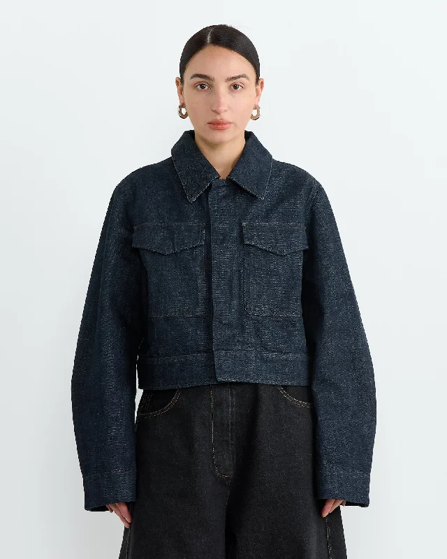 premium puffer coatTwo Pocket Cropped Jacket in Denim Indigo