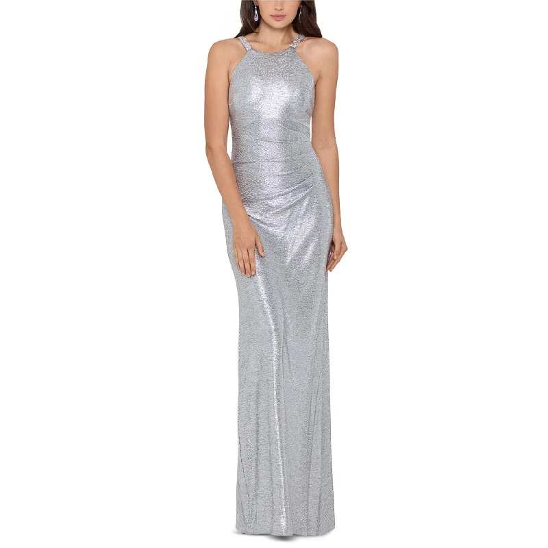 party dressBetsy & Adam Womens Metallic Halter Gown Sheath Dress, Metallic, 14