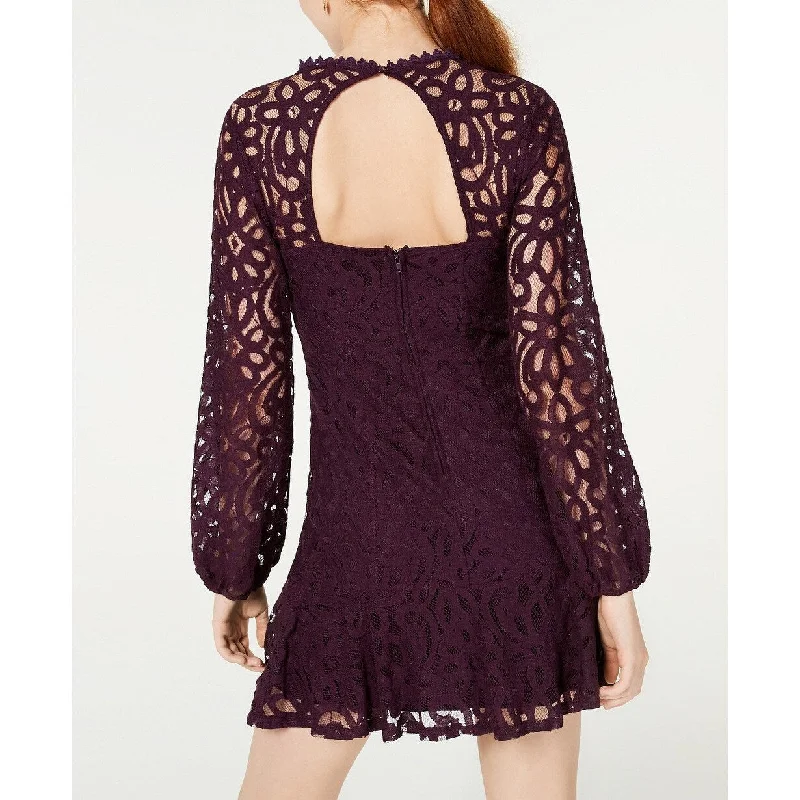 statement dressCity Studios Juniors' Lace Illusion-Sleeve Dress Purple Size 5