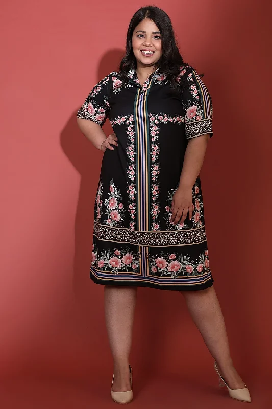 A-line dressBlack Floral Polo Dress