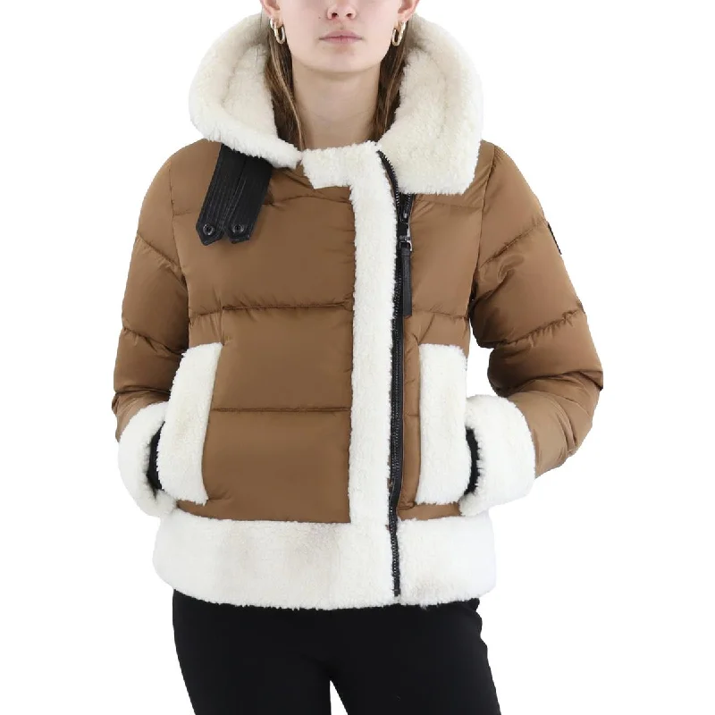 faux fur coatSAM. Womens Insulated Sherpa Trim Puffer Jacket