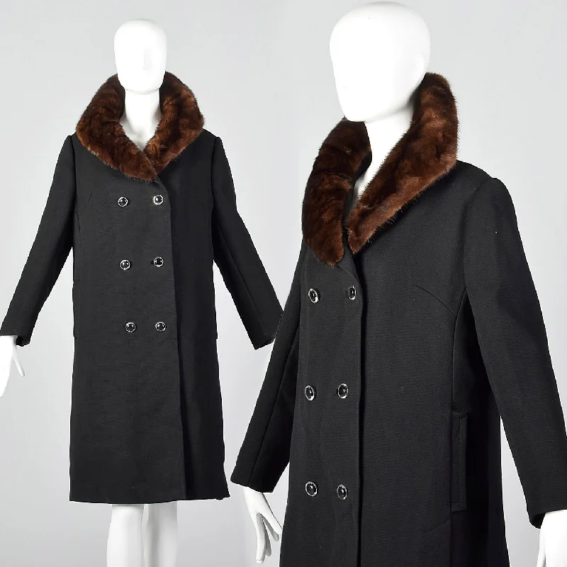 warm jacket1960s Black Wool Double Breasted Coat with Mink Collar