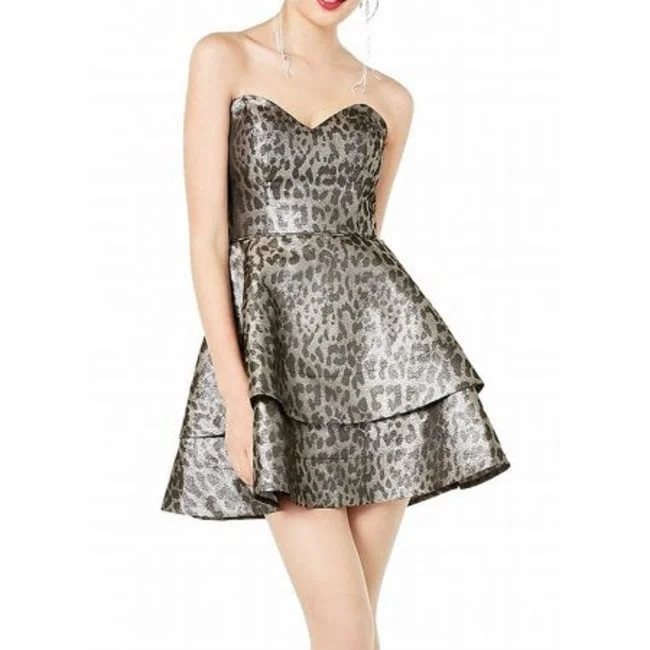 modern dressBlondie Women's Silver Metallic Animal Print Dress Juniors Size 7