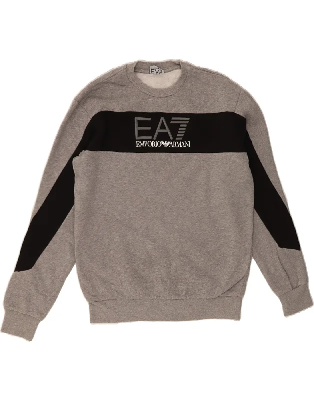 EMPORIO ARMANI Mens Graphic Sweatshirt Jumper Small Grey Colourblock