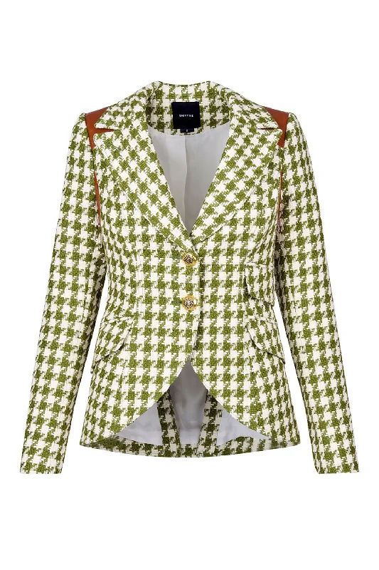 tailored blazer coatRifle-Patch Equestrian Blazer - Fern Houndstooth